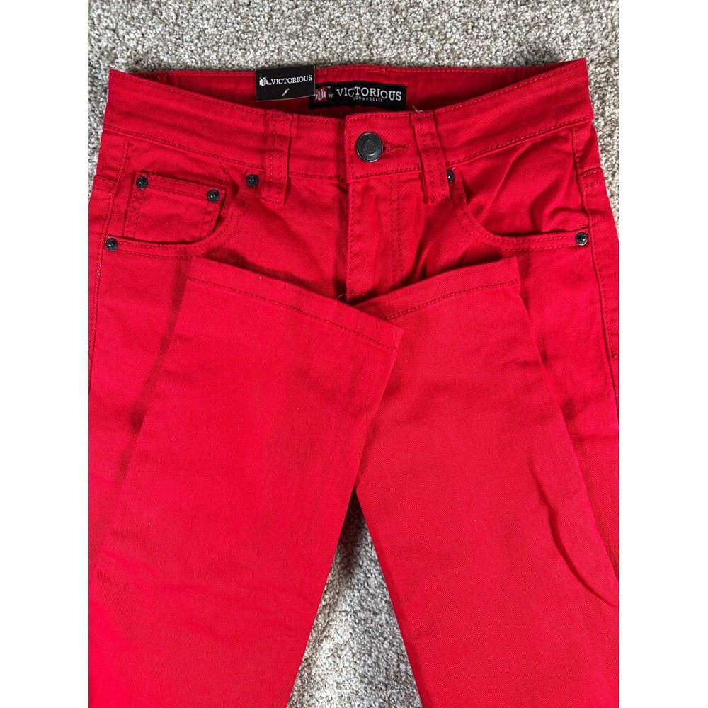 Victorious Los Angeles Mens Skinny Jeans Red Stretch Twill Pants W28 L30 GS01
